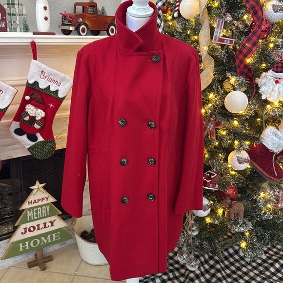 Anne Klein Red Double-Breasted Peacoat - Picture 8 of 12